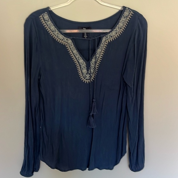 Gap western style top vneck w tassle tie option blue women size xs - Picture 1 of 8
